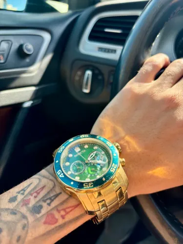 Relógio Pulso Masculino Invicta Pro Diver Dourado/Verde Original, Na Caixa
