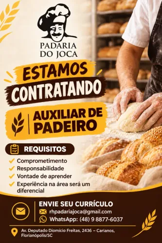 VAGA PARA AUXILIAR DE PADEIRO - INICIO IMEDIATO