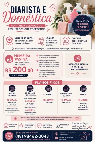 ? DIARISTA E DOMÉSTICA COM EXPERIÊNCIA E REFERÊNCIAS ?