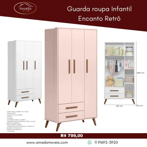 Guarda roupa infantil Encanto Retrô - à pronta entrega