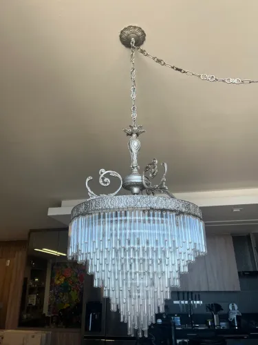 Lustre Vintage Estilo Cascata com Pêndulos Cristal