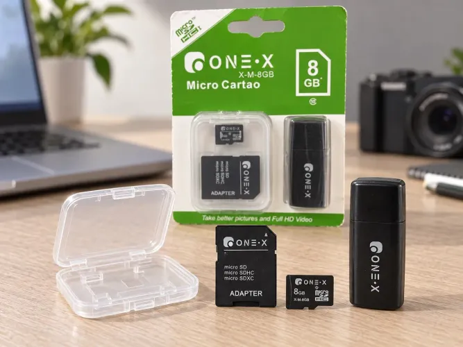 Adaptador USB para Cartão de Memória Micro SD com Cartão 8GB e Adaptador SD