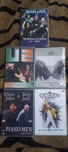 ?Kit 5 Dvds Shows Clássicos - Queen, Metallica, U2, Elton John