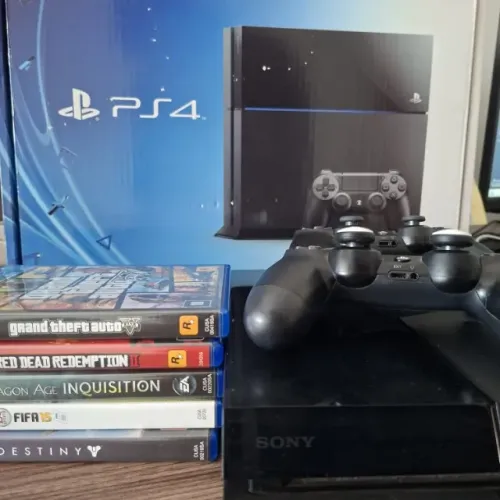 PS4 PlayStation 4 Jet Black 500GB - Completo na Caixa + 2 Controles + 5 Jogos Originais