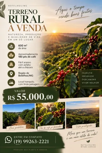 VENDE-SE TERRENO RURAL - REGIÃO DE BOTELHOS/MG