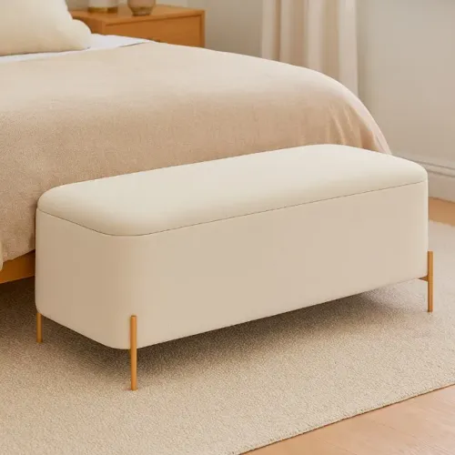 Puff Baú Bella 90cm Pés Alumínio Dourado