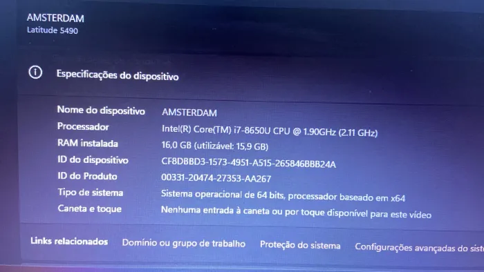 Notebook Dell 5490 i7 8 geração 