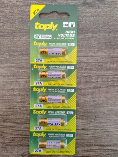 Cartela de Bateria Alcalina Toply 27A 12V - Kit com 5 Unidades