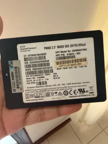 SSD Samsung PM863 960GB SATA 2,5" Enterprise HPE - Testado 96% Vida Útil