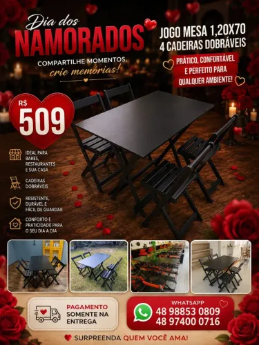 Jogo dobrável 1, 20x70 com 4 cadeiras. Direto da fábrica. Entrega rápida . 