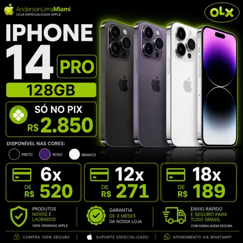 IPHONE 14 PRO 128GB PROMOÇÃO SO NO PIX, LOJA NO RIOMAR, FAZEMOS ENTREGA.
