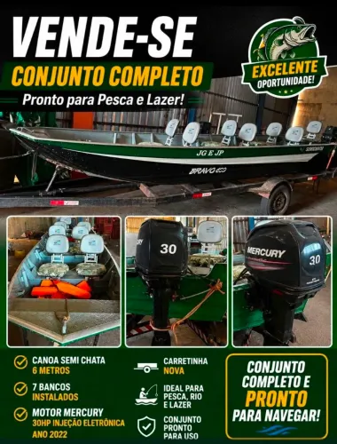 Barco Bravo Náutica 600 com motor mercúry 30 HP com partida