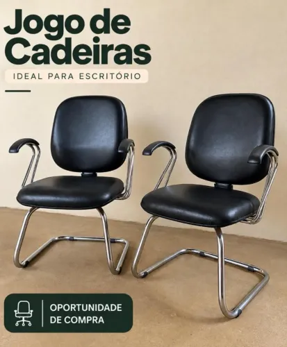 Par de Cadeiras Fixas para Escritório/Recepção (Base Cromada em S)