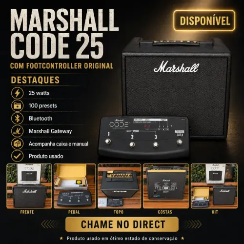 Amplificador Marshall CODE 25 + Footcontroller Original (Caixa e Manual)