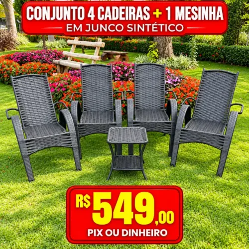 CADEIRA DE JUNCO SINTÉTICO 5 PEÇAS