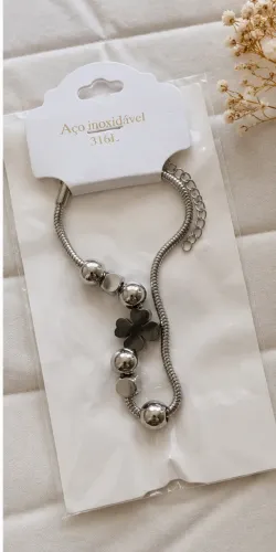 Pulseira Feminina Trevo de 4 Folhas em Aço Inoxidável 316L - Antialérgica e Ajustável
