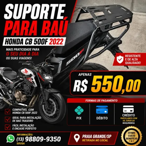 Suporte Bagageiro Honda CB 500F - Reforçado e Pronto para Instalar!