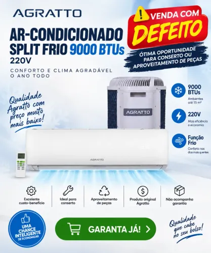 Ar Condicionado Split Frio 9000BTUs 220V Agratto (com defeito)