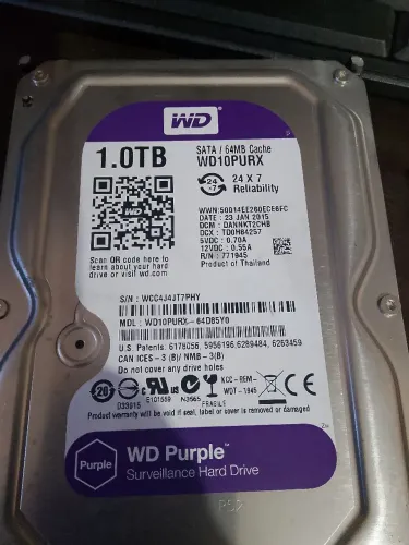 Hd Interno Wd Purple 1tb Sata 3 6gb/s 64MB 5400 Rpm - Wd10purz<br>