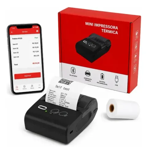 Impressora Térmica Portátil Bluetooth + USB | Ideal P/ Delivery e Emissão de Recibos