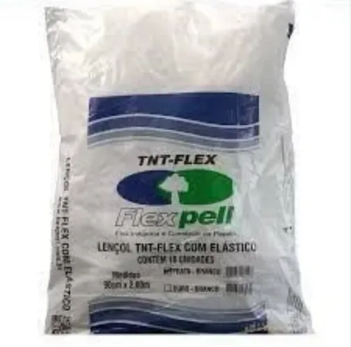 Lençol com elástico branco TNT 90x2,00m com 10 unidades Flexpell.