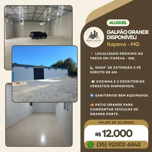 Imóvel para aluguel - Possui 500 m2 de vão livre. Itapeva - MG