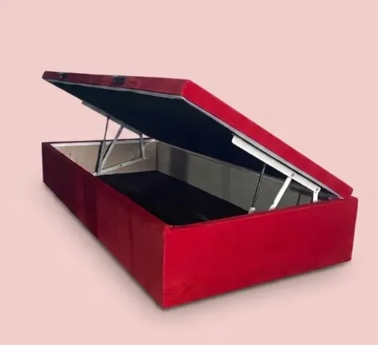 Bau Solteiro Vermelho Suede