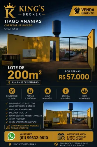 26 de setembro - Lote 200m² em Condomínio Fechado | Aceita Carro | Venda Urgente