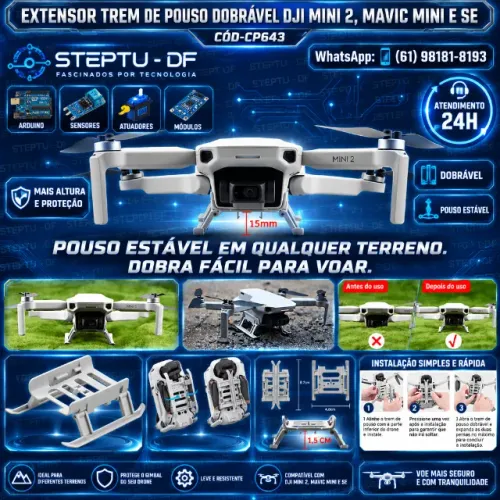 Extensor Trem De Pouso Dobravel Dji Mini 2, Mavic Mini E Se Arduino Automação COD-CP643
