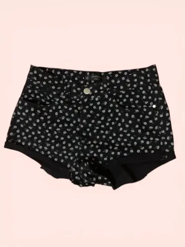 Short Jeans Preto Margaridas