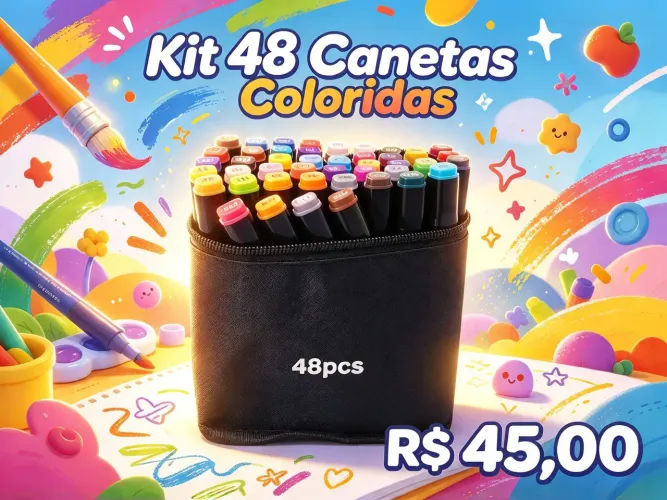 Kit 48 Canetas Coloridas - Duas Pontas