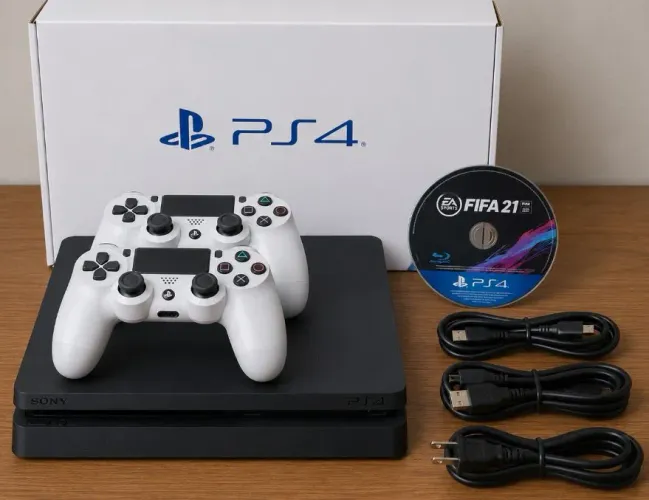 PS4 Slim Impecável, com todos lacres Sony e versão de sistema 12.50.