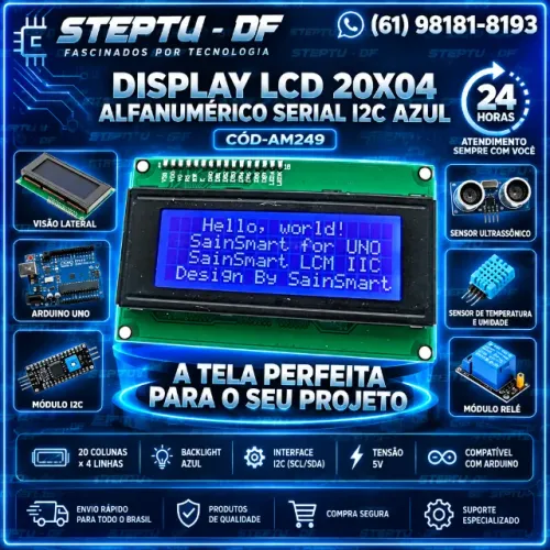 Display Lcd 20x04 Alfanumérico Serial I2c Azul 2004 20x4 Arduino Automação COD-AM249