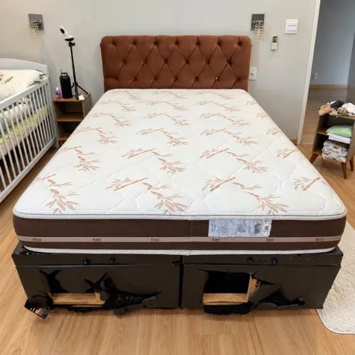 Cama Box Casal com Baú + Colchão Anjos + Cabeceira Estofada