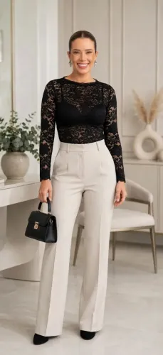 Blusa Renda com calça Alfaiataria