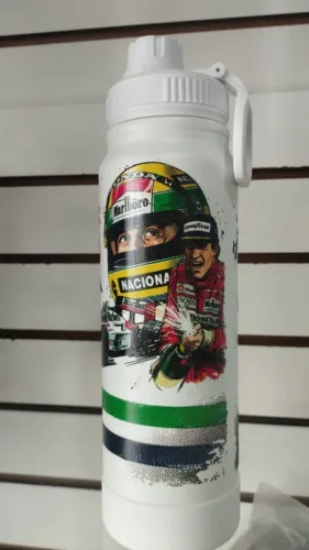 Garrafa Térmica Ayrton Senna Com Tampa | Squeeze Esportiva Fórmula 1 Colecionável