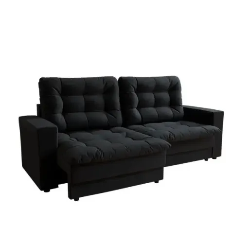 Sofá 3 Lugares Retrátil Suede Preto