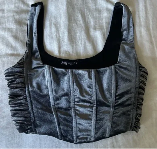 zara gunmetal velvet corset top