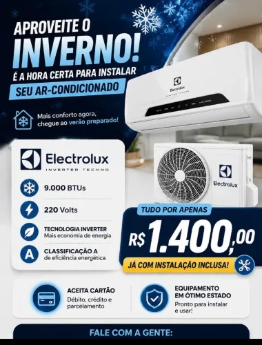Ar condicionado eletrolux 9 mil btus com instalação inclusa