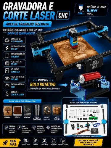 Impressora Gravadora Corte Laser Cnc 40w 30cm +rolo Rotativo