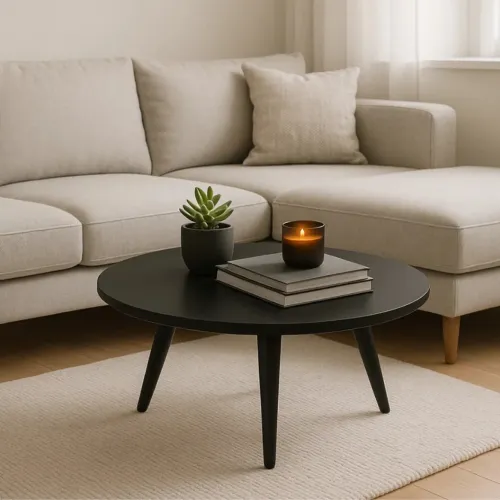 Mesa Centro Retrô Redonda Pés Plástico PVC 45cm Sala Decoração Escritório Fácil Montagem