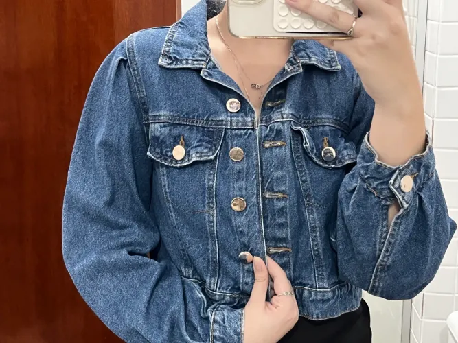 Jaqueta jeans azul escuro feminina 