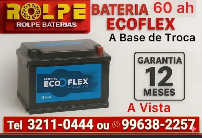 Bateria 60ah Ecoflex Para Carro - 1 Ano De Garantia (Ligue Já)