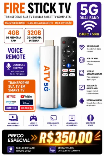 FIRE STIK TV ( 4GB DE MEMORIA RAM E 32 DE ARMAZENAMENTO