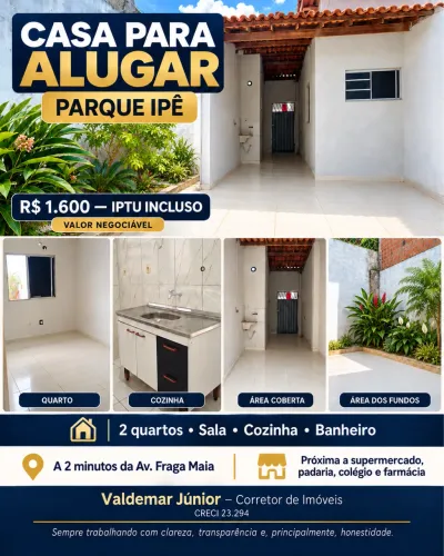 Casa com 2 Quartos para Alugar no Parque Ipê - IPTU Incluso