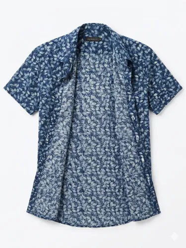 Camisa Casual Masculina Estampa de Folhas Eagle - Manga Curta