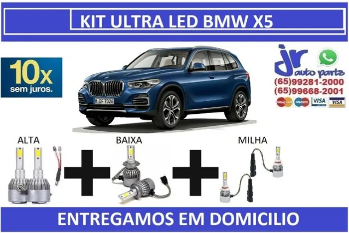 Kit Lampada Ultra LED(Alta/Baixa/Milha) BMW X5 6000K 12V 24V