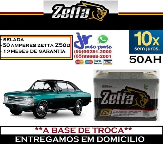 Bateria Automotiva Chevrolet Opala SS 50AH Zetta 12v 