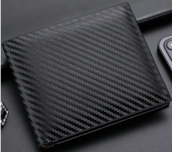 Carteira  masculina de fibra de carbono, espaço com espaço para cartoes e zíper Integrado