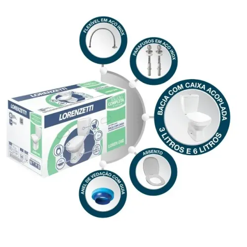 Kit Vaso Sanitário com Caixa Acoplada Lorenzetti One Branco 